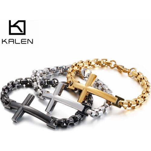 Kalen New Stainless Steel Bracelets For Men Vintage 3 Colors Cross Link Chain Men Bracelets 21CM Lobster Metal Bracelets Jewelry