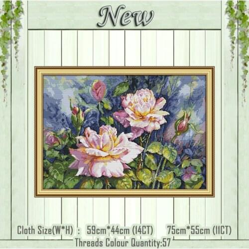 Vintage rose flowers scenery painting counted print on canvas DMC 14CT 11CT chinese Cross Stitch Needlework Sets Embroidery kits