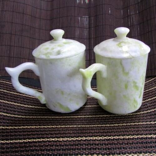Natural Lushan Mountain jade tea cup (with cover)