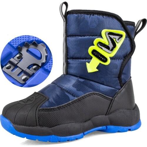 2021 New Kids Heavy Plush Snow Boots Cool Guys’ Winter Super Warm Shoes With Crampon Outside Color Blocking Snowshoe For Boys