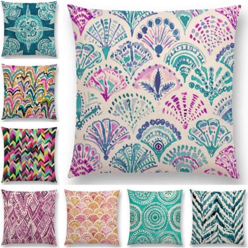 New Design Watercolor Boho Waves Coral Camo Stripe Paisley Geometry Rainbow Prints Colorful Cushion Cover 25 Design Available