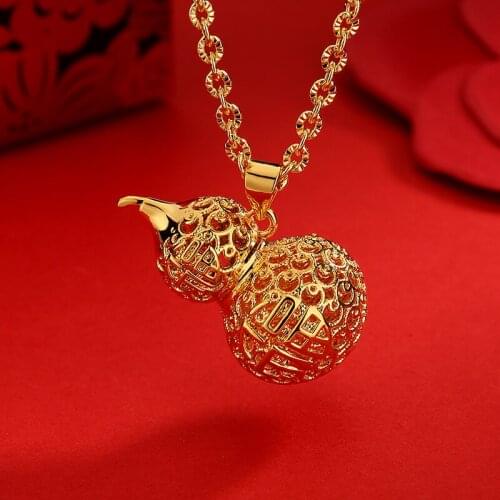 Personality Hollow Gold Color Gourd Necklace Chinese Ancient Spread FU Wealth Bi Xie Many Grandchildren Good Lucky Jewelry