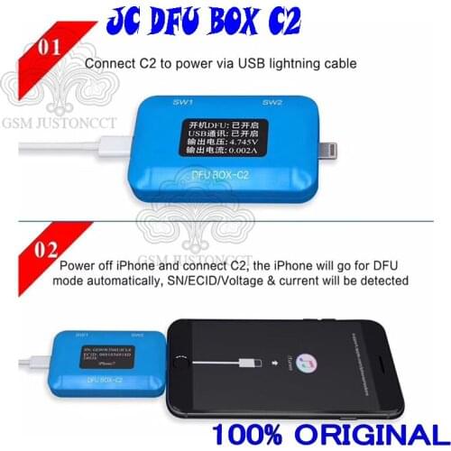 JC DFU BOX C2 Restoring Rebooting IOS Restore Reboot Instantly SN ECID MODEL Information Reading USB Current voltage Display