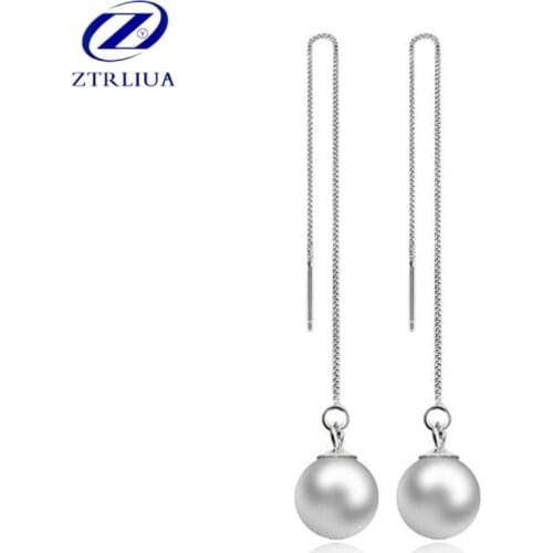 Exaggerated Personality 925 Sterling Silver Jewelry Fashion Elegant Long Pearl Female Exquisite Earrings SE63