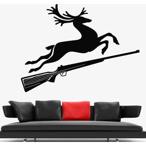 Nature Wall Stickers Office Art Decor Hunting Hobby Wild Deer Rifle Hunter Animal Vinyl Wall Decal Living Room Decorative Z257