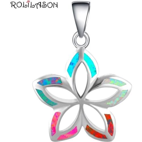 ROLILASON Delicate High Quality Color Fire Opal Silver Stamped Pendant Fashion Jewelry for Women Party OP711