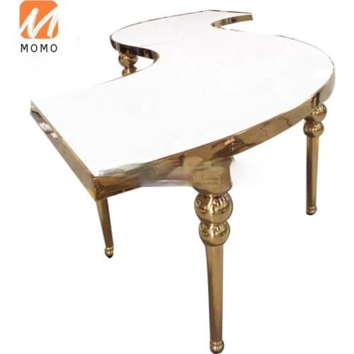 Luxury Stainless Steel Wedding Furniture Glass Top Half Moon Round Event Used Dining Table Chairs Set Wedding Table