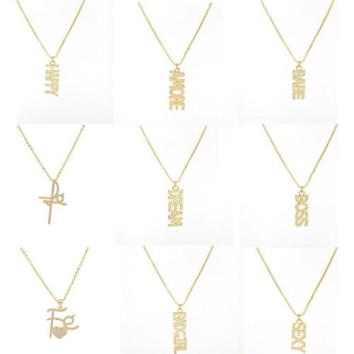 Daihe Luxury Gold Plated Word Happy Pendant Necklace Women Mother Father Adjustable Zircon Copper Necklace Female Gift Jewelry