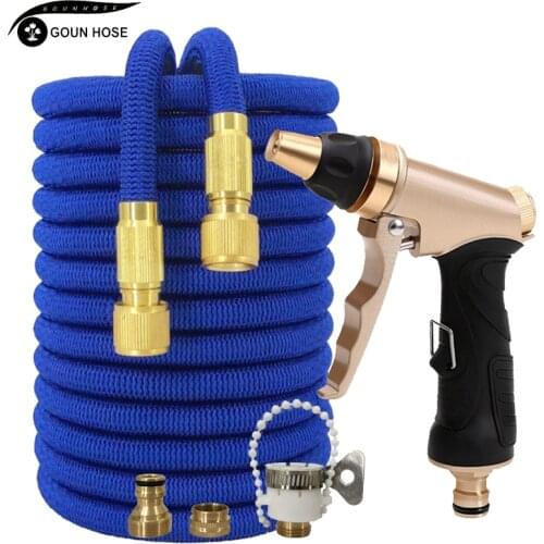 GOUN HOSE 17ft-125ft Garden Magic Flexible Telescopic Hose Plastic Car Wash Hose Metal Spray Gun Outdoor Garden Watering
