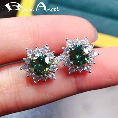 BLACK ANGEL 2020 New Fashion Created Blue Green Moissanit Gemstone Stud Earrings For Women Wedding Jewelry Christmas Gift