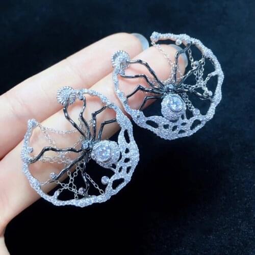 925 sterling silver with cubic zircon spider stud earring fine women jewelry free shipping spider net earring insect