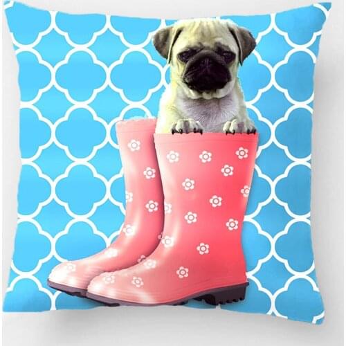 Teal Quatrefoil Pug Puppy In Boots Trending Wedding Decorative Cushion Cover Pillow Case Customize Gift For Sofa Seat Pillowcase