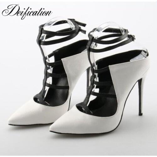 Deification Hot Chaussure Femme White Mixed Colors High Heels Fetish Leather Thin Heel Sexy Lady Pumps Party Wedding Shoes Women