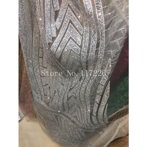JRB-1259 top Quality glitter African Net Lace in silver color Indian Lace Materials French Lace Fabric
