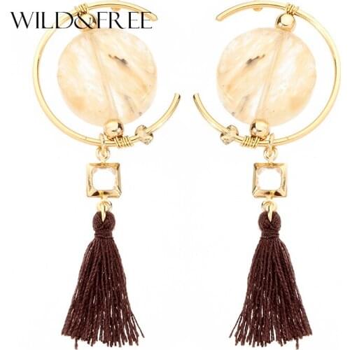 Wild&Free 2017 New Natural Stone Tassel Earrings Fashion Small Tassels Pedant Handmade Open Drop Earrings Factory Wholesale