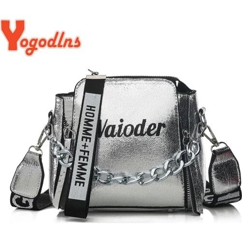 Yogodlns Fashion Tide Ladies Letter Handbags Wide Strap Chains Shoulder Bag Women Crossbody Bags Bolsa 2021 Girls Small Purse