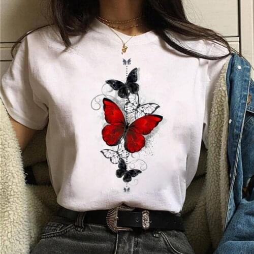 Butterfly graphic printing Ladies T shirt Harajuku Summer Simple Tshirt Casual Fashion O-neck female tshirt