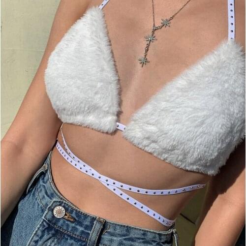 Women Sexy Plush Bandage Bra Solid Color Lace Up Backless Halter Underwear Top Deep V Neck Ladies Exotic Bra Top