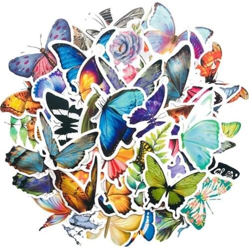 10/30/50PCS Cartoon Cute Color Beautiful Butterfly Hand Account Notebook Helmet Waterproof Sticker Graffiti Decoration Wholesale