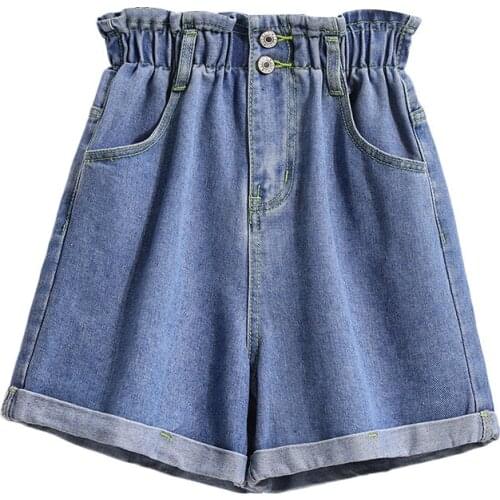 2021 Summer High Waist Denim Shorts Women Casual Loose Ladies Fashion Roll Up Hem Elastic Waist Jeans Female plus size S-5XL