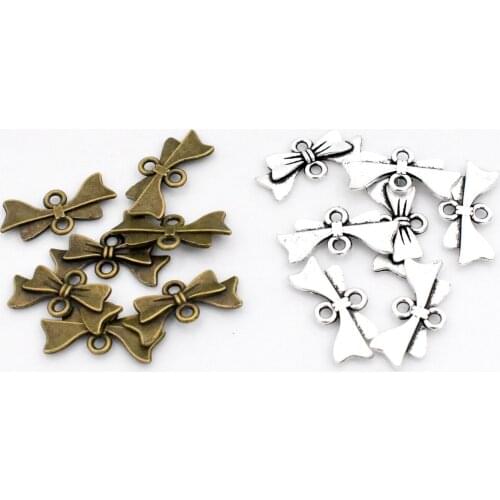 30pcs/lot 20x10mm Antique Silver and Bronze Plated Bow-knot Connector Charms Pendant DIY Handmade Jewelry Accessories