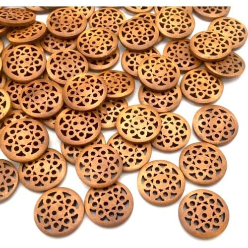 30PCS 25mm Hollow Out Equinox Flower Buttons For Clothing Accessories Wooden Crafts DIY Scrapbooking Home Decoration Supplies