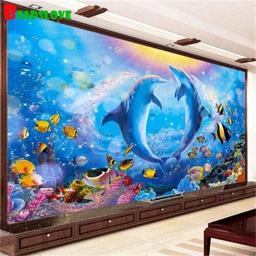 Large size dolphins diamond painting full square round Diamond Embroidery Mosaic 3d puzzle sea fish Painting specials