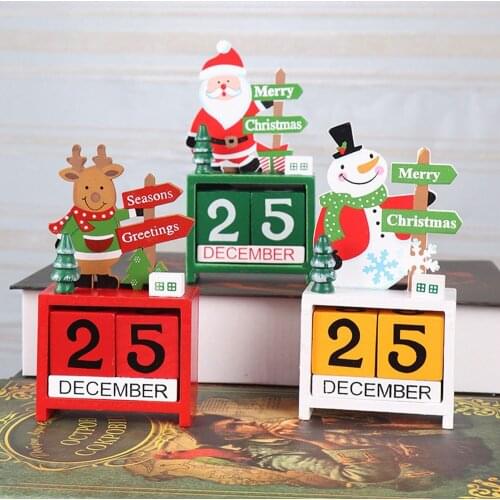 Behogar Christmas Xmas Wooden Advent Calendar Countdown Ornament with Removable Cubes for Home Party Shelves Tables Window Decor
