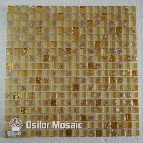 Free shipping cracked pattern yellow glass and crystal mosaic tile for bathroom or living room wall tile