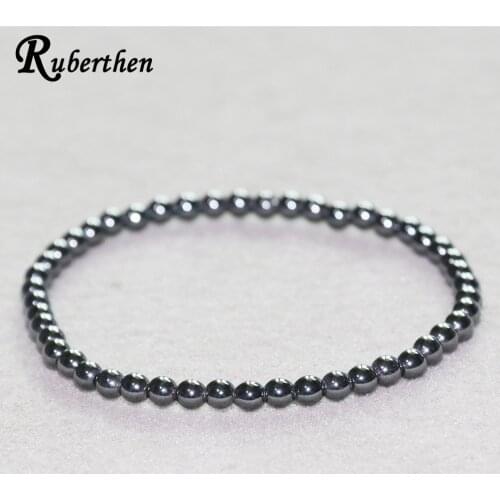 Ruberthen Hematite Bracelet 4 mm Natural Stone Bead Bracelet Mini Gem Stone Energy Bracelet