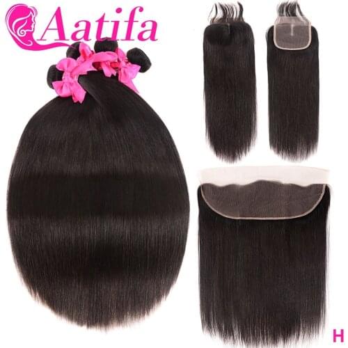 Brazilian Straight Bundles With Closure Hair Extension 3 Bundles With Frontal 100% Remy Human Hair Natural Black Aatifa Hair