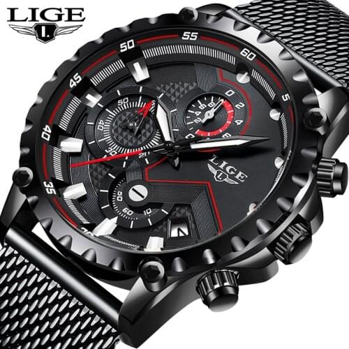 LIGE New Relogio Masculino Men Watch LIGE Rose Blue Fashion Casual Mesh Belt Quartz Watch Mens Watches Luminous Waterproof Clock