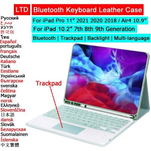 Bluetooth Keyboard Mouse Case For iPad 10.2 Pro 11 2021 2020 2018 Air 4 10.9 Tablet Case Trackpad Russian Arabic Hebrew Keyboard