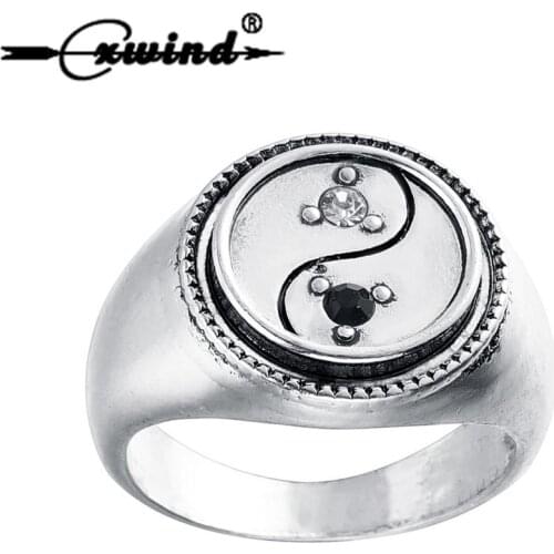 Cxwind Cute Design Retro Yin Yang Rings Cz Zircon Inlaid Fashion Mens Chinese Yin Yang Ring Finger Jewelry Drop Shipping