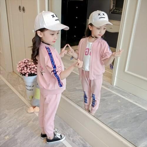 Childrens Suit 2021 Korean Version Flamingo Cotton Zipper Coat Jacket Pants Two-piece Spring Autumn Girls Sports Suit(2-7T)