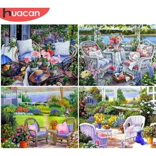HUACAN Coloring By Numbers Garden Landscape Oil Painting Art Gift DIY Paint By Number Flower Kits Home Decoration