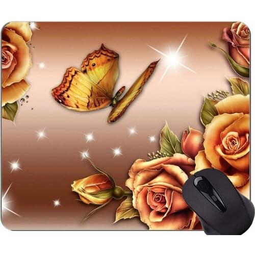 Gaming Mouse Pad Custom,Rose art flower butterfly -Stitched Edges