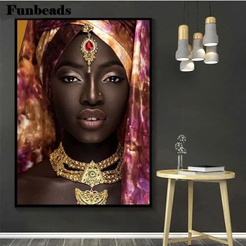 Full square diamond painting pictures for embroidery Modern sexy african black woman round diamond mosaic paintings wall FF3713