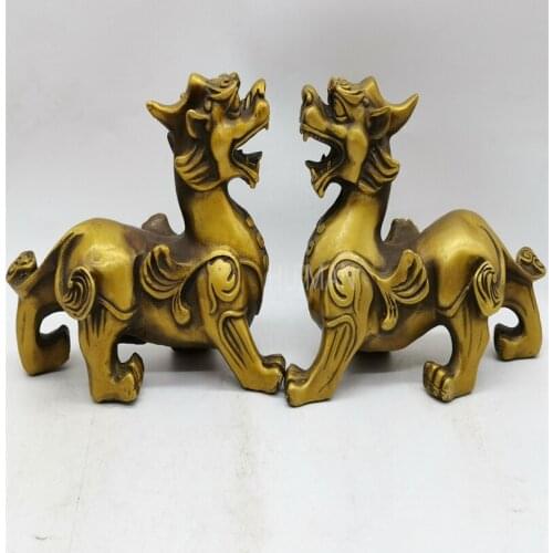 China Brass Statue Luck Wealth Mythical Animals 2 PI XIU Metal Crafts Home Decoration