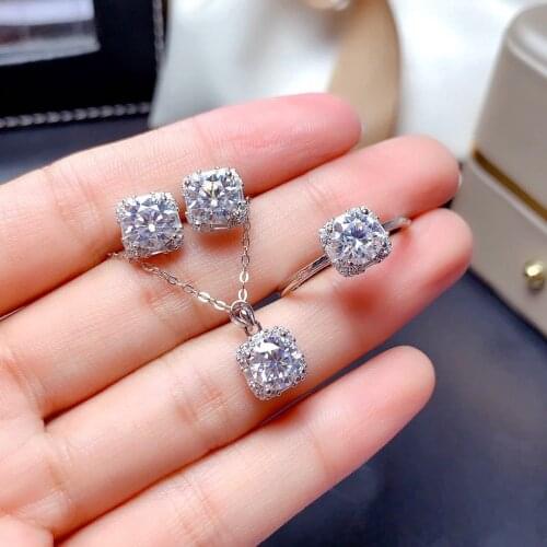 Stunning Lab Moissanite Promise Jewelry set Real 925 sterling silver bijou Wedding Earrings Rings necklace for women Jewelry