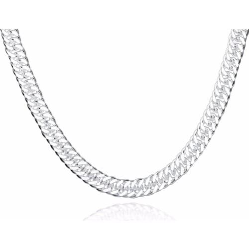 Best selling 925 sterling silver jewelry 1 cm wide 20 inch side flat necklaces DIY mens silver geometric necklace free shipping