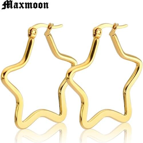 Maxmoon Fashion Gold Silver Color Big Star Hoop Earrings Statement Jewelry Large Steel Earrings For Women Wedding Party Gift