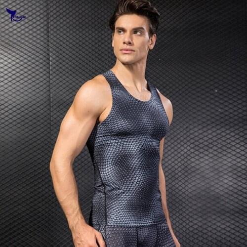 NEW Mens 3D Print Compression Tank Tops Quick Dry Gym Fitness Jogging Vest Sleeveless Running Shirts Workout Sportswear Clothing