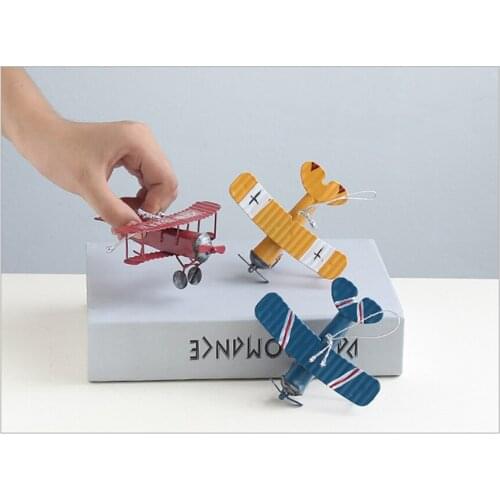 Mini 10cm Metal Handmade Crafts Aircraft Model Airplane Model Biplane Home Decor Furnishing Articles Retro Iron Craft 3 Colors