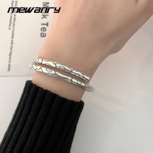MEWANRY 925 Sterling Silver Bracelets 2021 Trendy Hip Hop Vintage Simple Cloud Pattern Bangles Couples Party Jewelry Wholesale