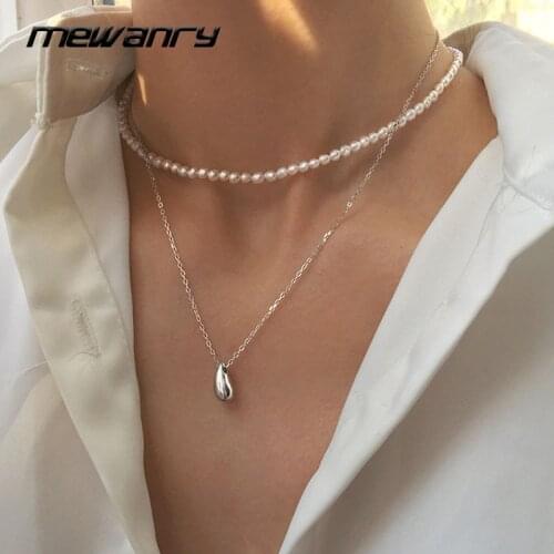 Mewanry Minimalist 925 Sterling Silver Necklace for Women New Trend Elegant Water Droplets Pendant Party Jewelry Gifts Wholesale