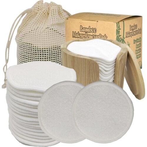 Reusable 20pcs Makeup Remover Pads +bag, Organic Bamboo Cotton Pads For All Skin Types, Cotton Rounds Pads Facial Cleansing