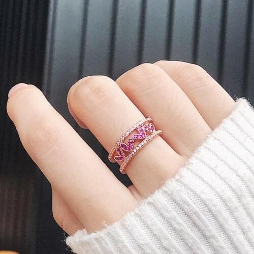 Fashion Small Fresh Zircon Hollow Love Heart Rings for Women