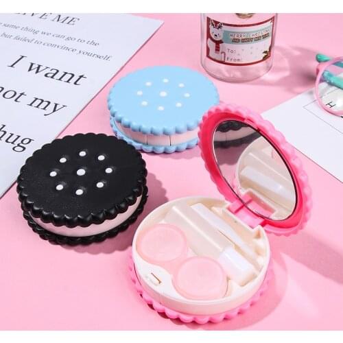 Cartoon Cute Cookie Glasses Double Contact Lenses Box Contact Lens Case For Eyes Care Kit Holder Container Gift
