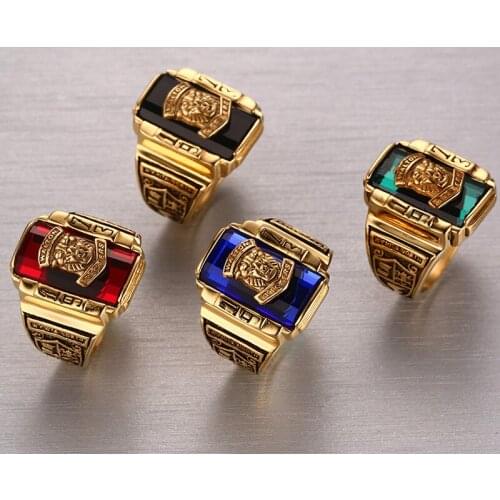 HOT Cool Men Multicolor Class Stone Ring Stainless Steel 1973 Walton Tiger Head Ring Men Jewelry Gift 2017 New R533G
